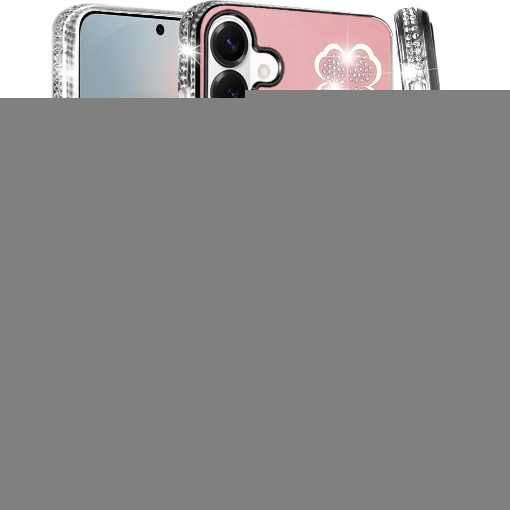 For Samsung Galaxy S25 FE, S25 Fan Edition Diamonds Bling All Around Edges Sparkly Glitter Hybrid with Ring Stand Holder Fashion Good Luck Case Cover