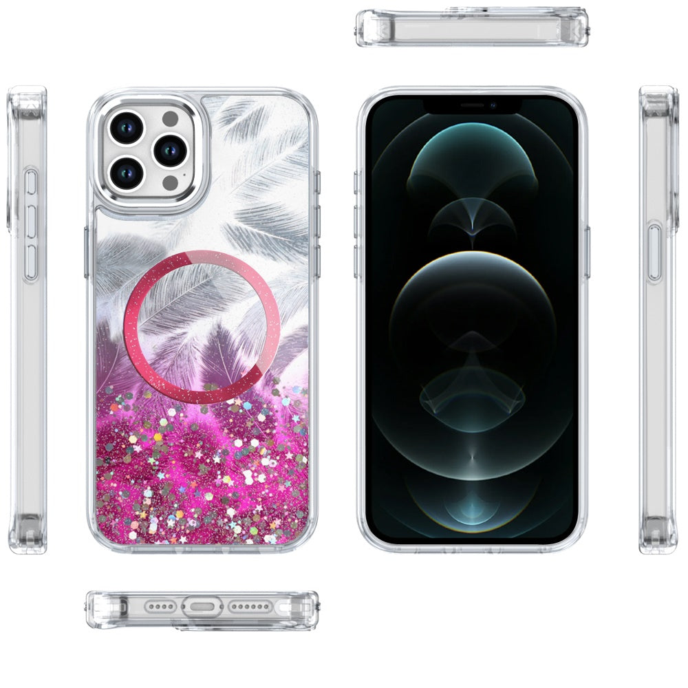 For Apple iPhone 14 Pro Max Epoxy Glitter Shimmer Fashion Case with Magnetic Magsafe Compatible Hybrid Sparkling Slim Protective Case Cover