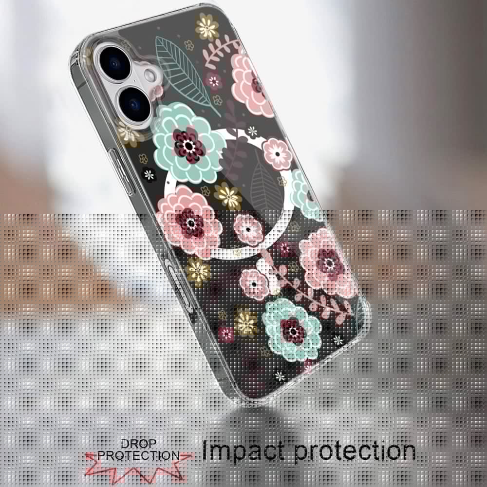 For iPhone 16 (6.1") Hybrid Flower Design Stylish Fashion Case, MagSafe Compatible, Thick Shockproof Hard PC Case Cover Wildflower