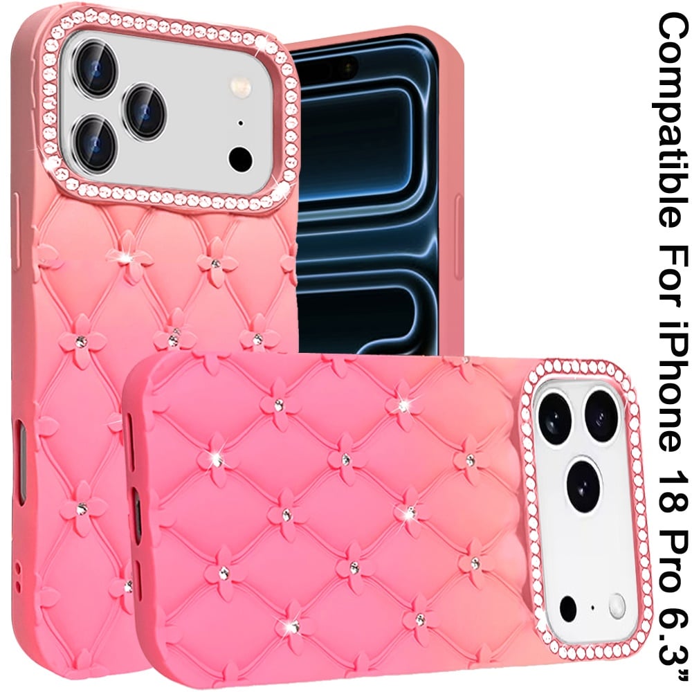 Phone Case for Apple iPhone 18 Pro Floral Glitter Shimmer Bling Hybrid Shockproof Anti Slip Thick TPU Protective Stylish Design Cover
