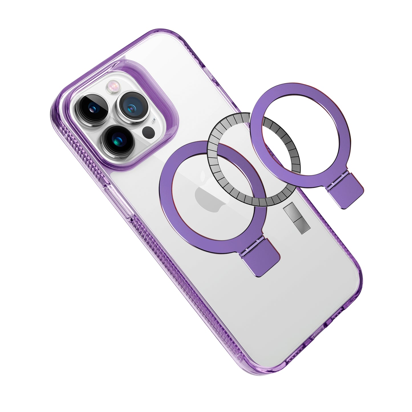 For Apple iPhone 17E /16E Transparent Magnetic Ring Circle Stand with MagSafe Compatible Hybrid Dotted Edged Hard PC Shockproof Case Cover Light Purple