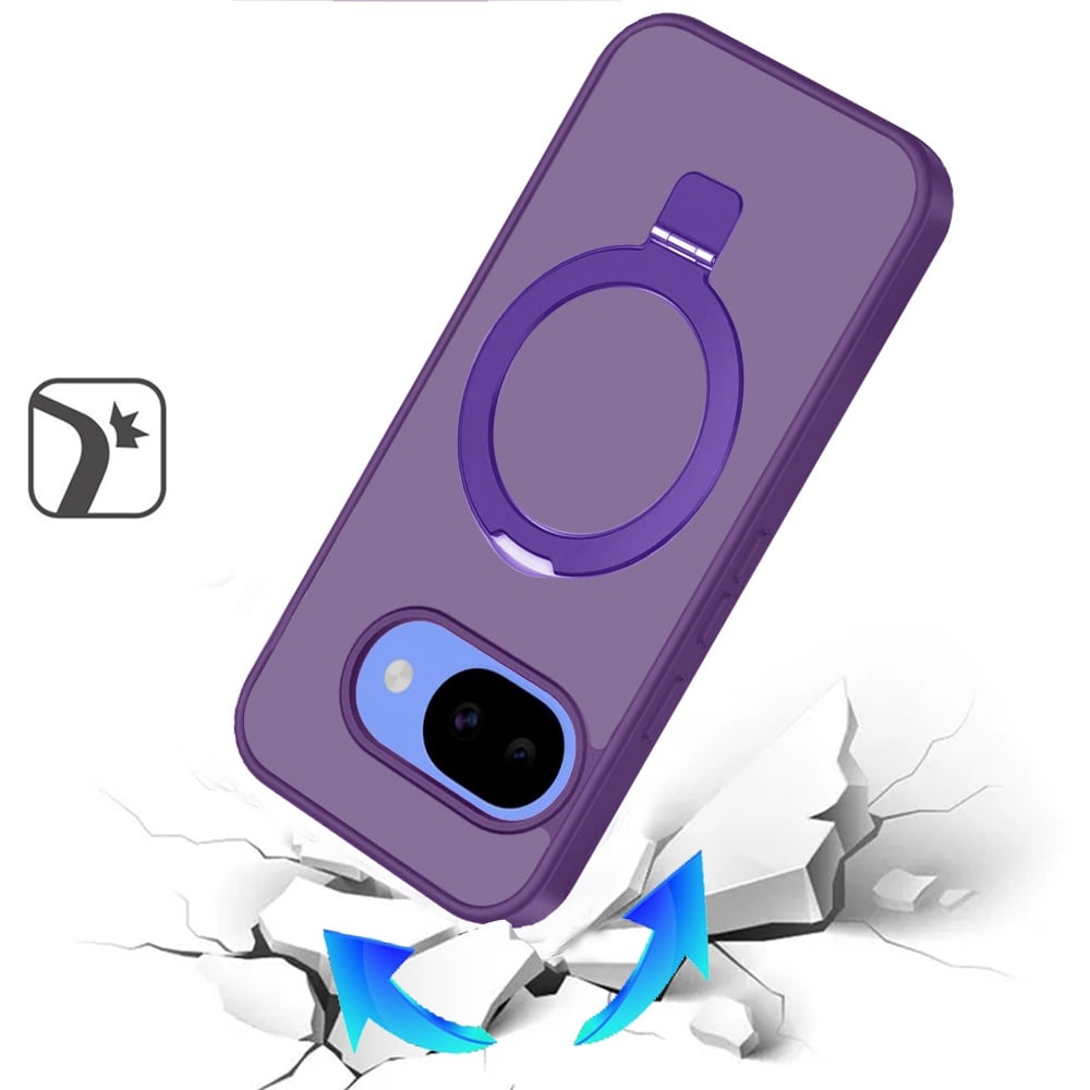 Phone Case for Google Pixel 10A Magnetic Ring Stand Full Rotation Matte Shockproof Grip Anti Slip Durable Camera Protection Hybrid Cover