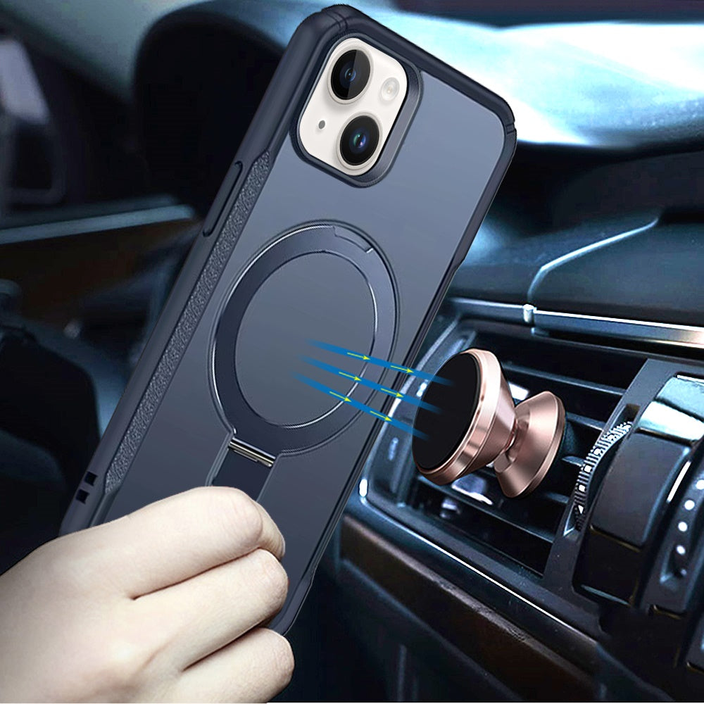 Phone Case for iPhone 15 Magnetic Ring Stand Matte Finish Shockproof Grip Slim Armor Heavy Duty TPU Protective Hybrid Cover