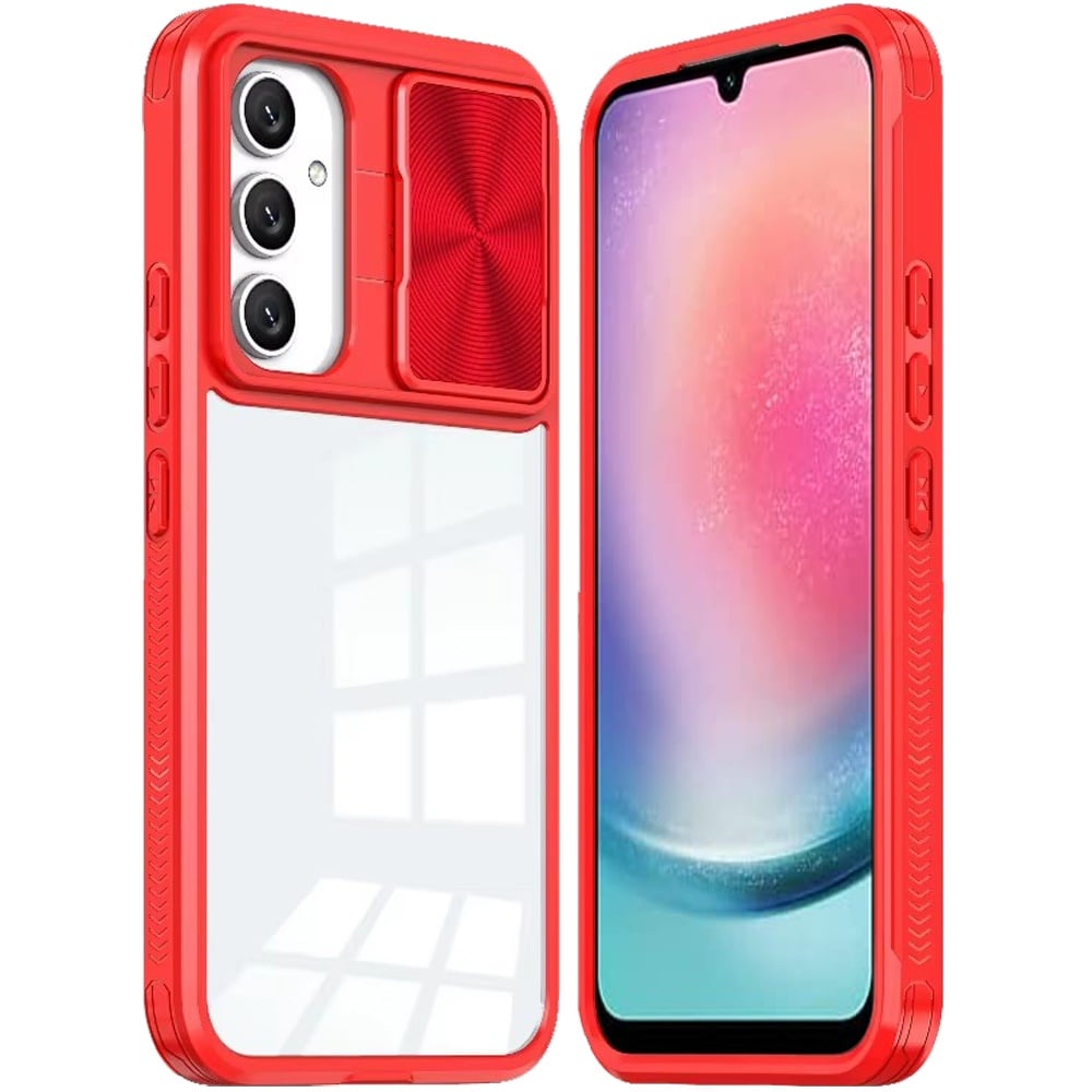 For Samsung Galaxy A26 Hybrid Cases with Sliding Camera Cover Transparent Shockproof Bumper TPU Protective Case Cover
