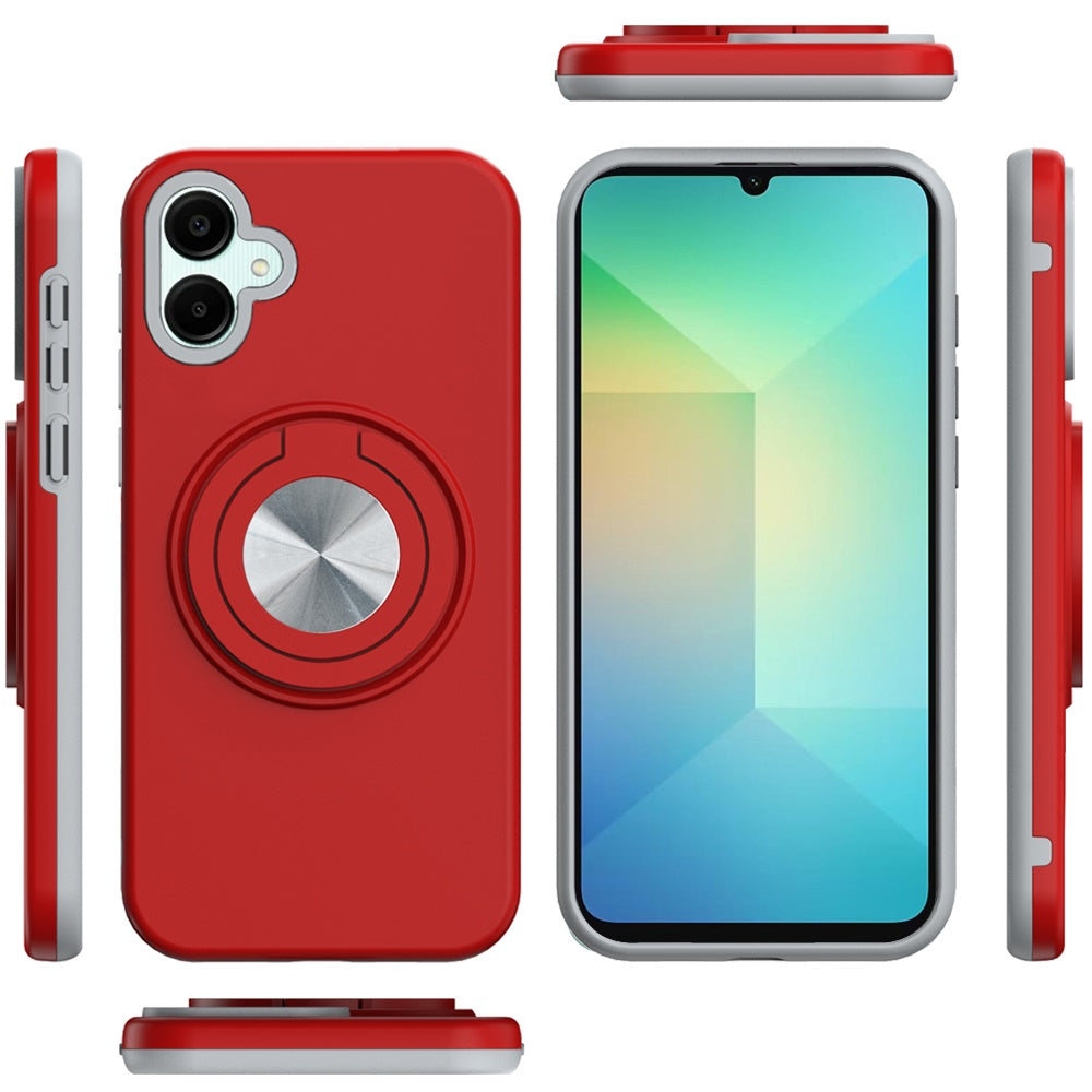 For Samsung Galaxy A06 Metal Matte Hybrid with Invisible Rotational Ring Stand, Car Mount Friendly, Military Grade Slim Fit Sturdy Case Cover
