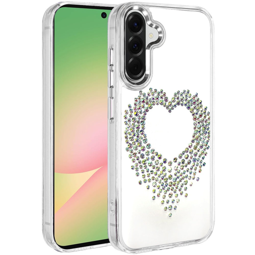 For Samsung Galaxy A57 Angel Hearts Bling Glitter Diamond Hybrid TPU Cover, Colorful Frame Shockproof Protective Back Case Cover