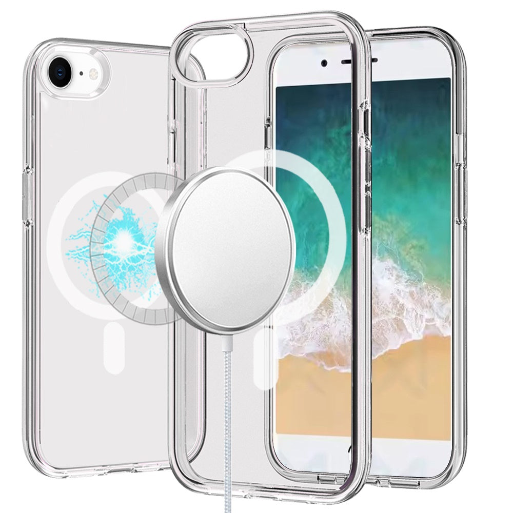 For Apple iPhone 17 MagSafe Compatible Transparent Hybrid Case with Magnetic Circle, Shock Absorption TPU Rubber Case Cover Clear