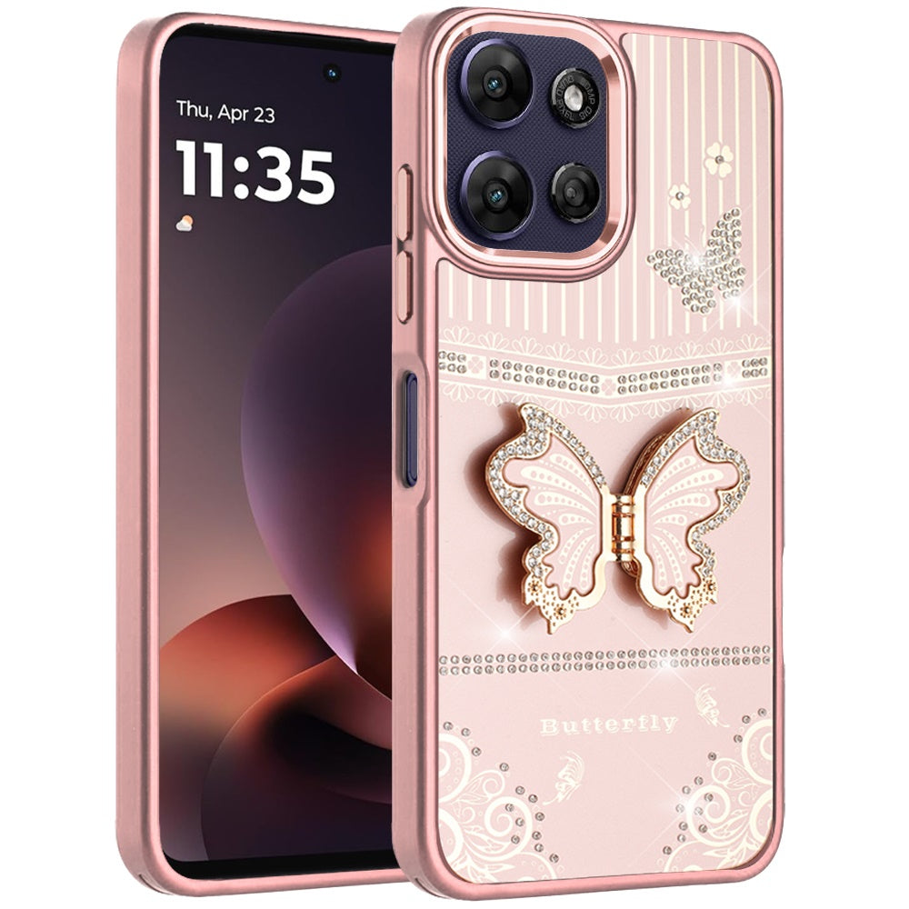 Phone Case for Motorola Moto G Power 5G 2026 /2025 Glitter Bling Butterfly Stand Metallic Edge Hybrid Shockproof Grip Durable Camera Protection Stylish Design Cover