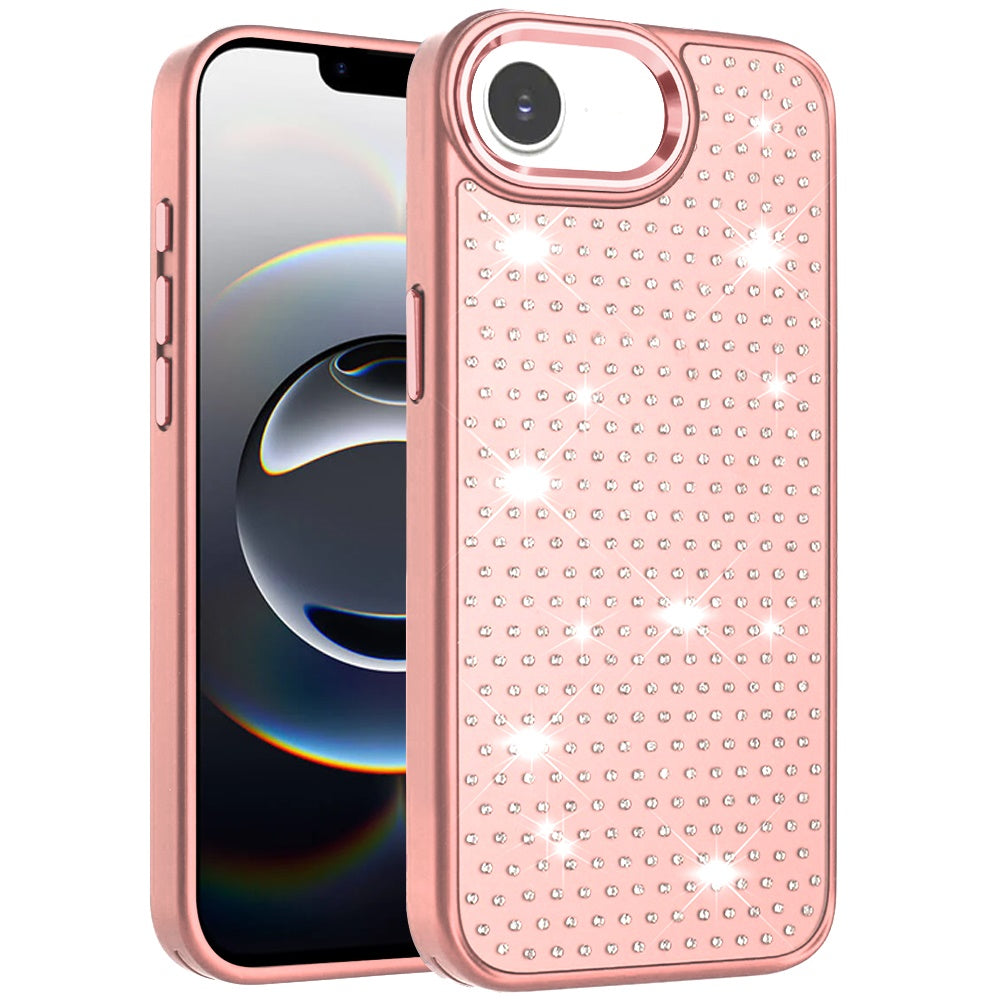 For Apple iPhone 17E /16E Bling Diamond Metallic, Full Sparkle Chrome Edged Hybrid Protective Shockproof Case Cover