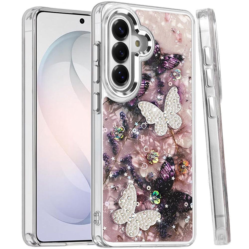 Phone Case for Samsung Galaxy S26 FE /Fan Edition Glitter Butterfly Design Metal Buttons Shockproof Hybrid TPU + PC Durable Protective Slim Grip Stylish Cover
