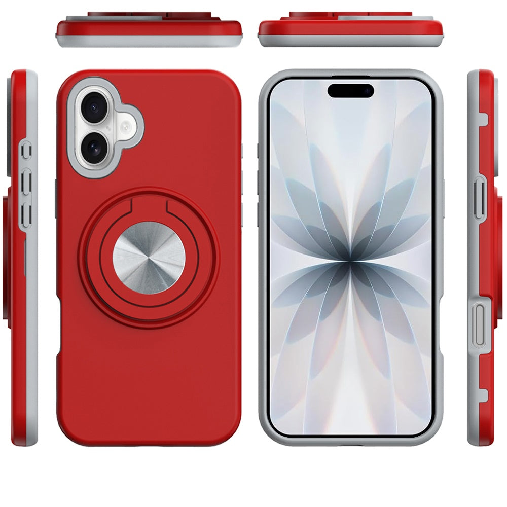 For Apple iPhone 17 Metal Matte Hybrid with Invisible Rotational Ring Stand, Car Mount Friendly, Military Grade Slim Fit Sturdy Case Cover