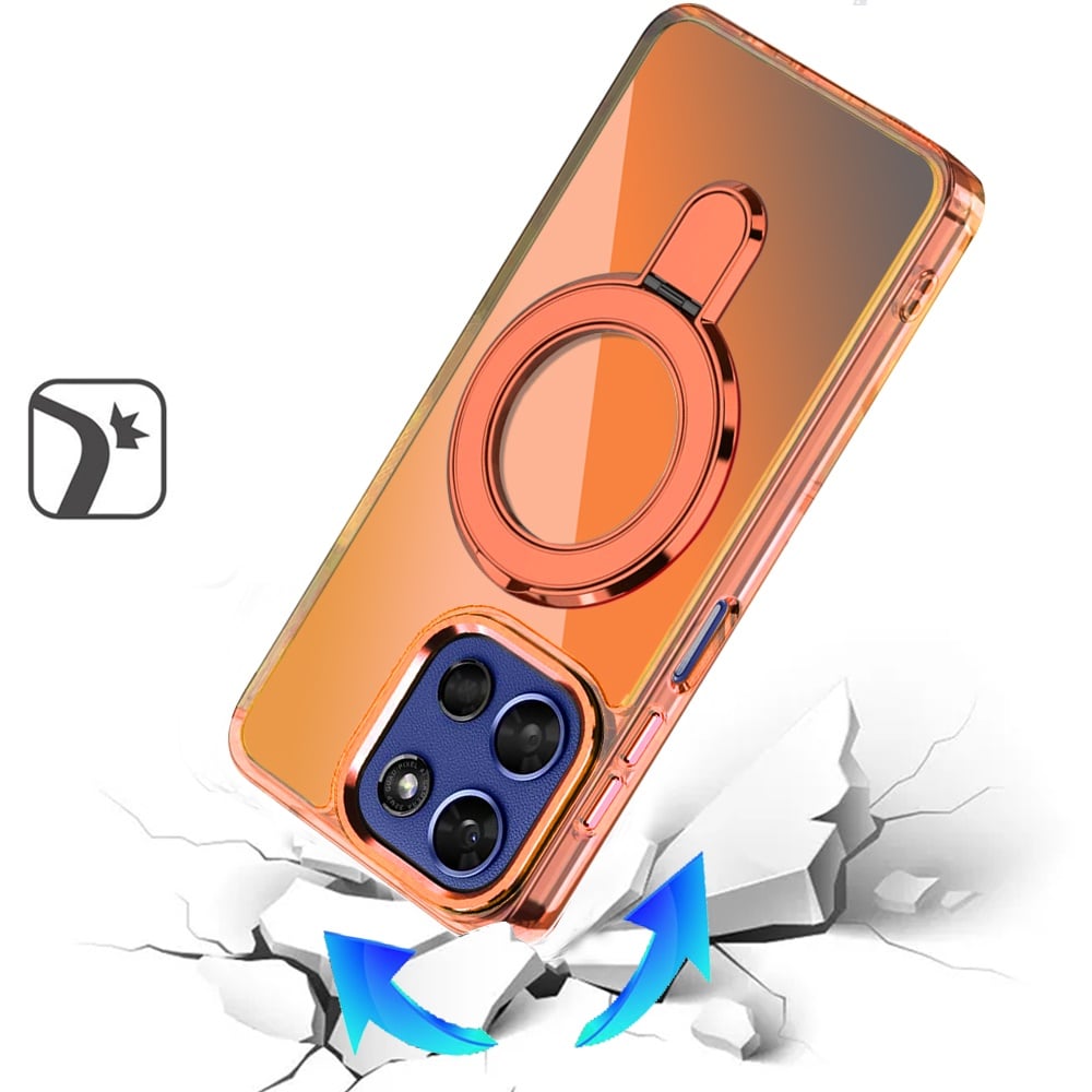 For Motorola Moto G Stylus 5G 2026 /2025 Chrome Hybrid with Rotating Magnetic Circle Ring Stand, Slim Shockproof Hybrid Case Cover Light Pink