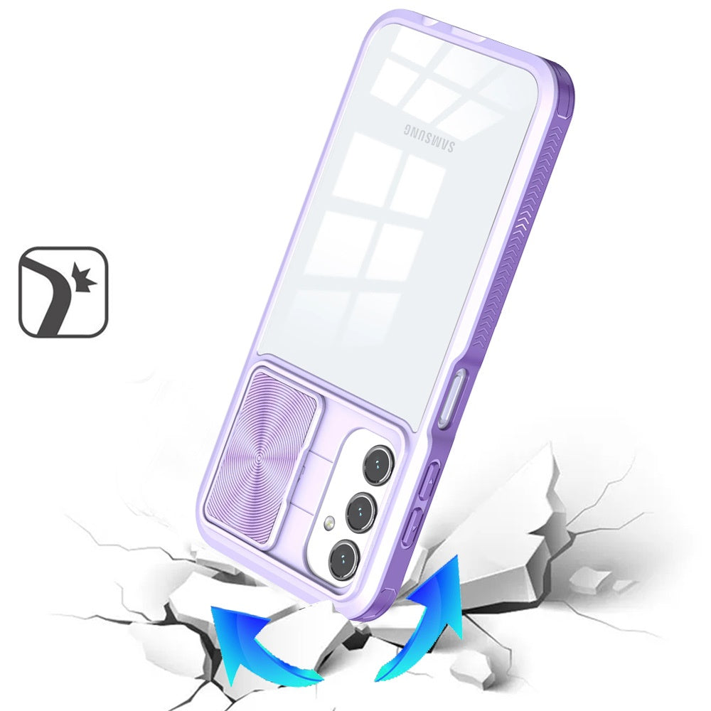 For Samsung Galaxy S24 FE Hybrid Cases with Sliding Camera Cover Transparent Shockproof Bumper TPU Protective Case Cover Pink/Blue