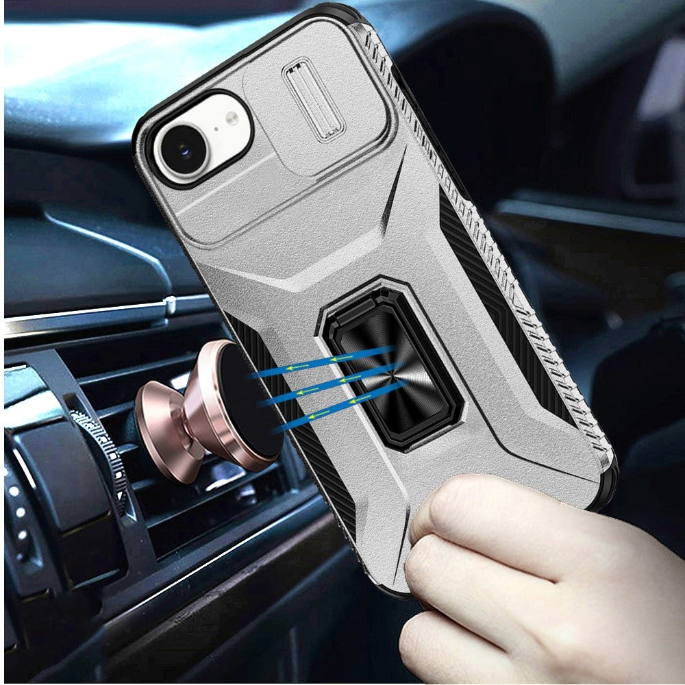 For Motorola Moto G Stylus 5G 2025 Case, Camera Cover with Magnetic Rotation Ring Stand, Military Grade Hybrid Hard TPU Shockproof Case Cover Silver