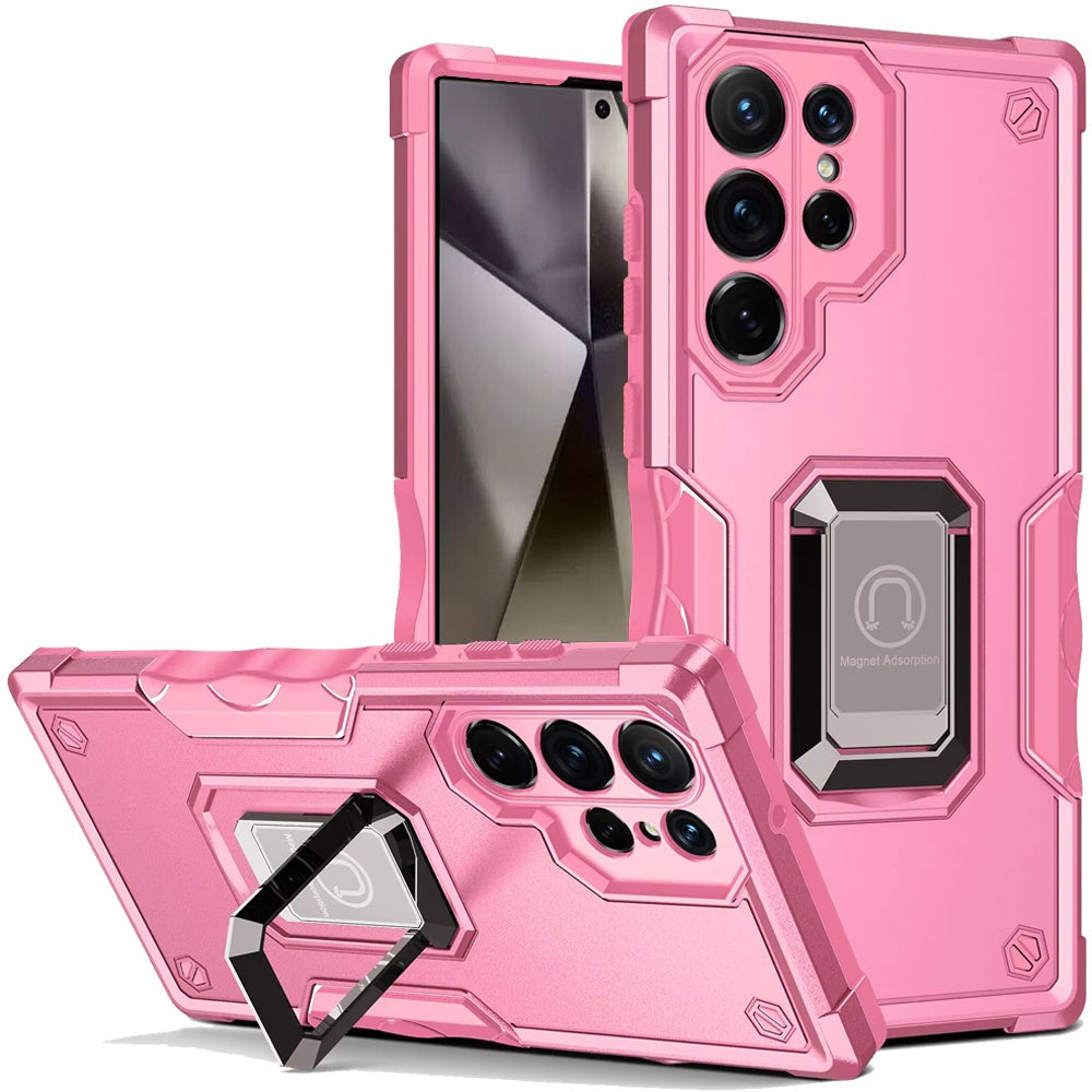 For Samsung Galaxy S25 Ultra Hybrid Stand Magnetic Ring Holder Kickstand Heavy Duty Rugged Drop Silicone & Hard PC Shockproof Case Cover