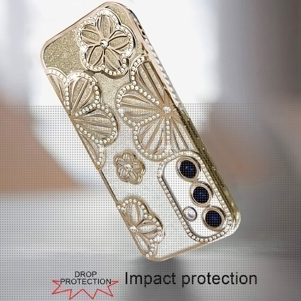 For Samsung Galaxy A16 5G Luxury Flower Design Sparkle Glitter Diamond Rhinestone Shimmer Bling Plating Thick TPU Hard PC Case Cover Rose Gold