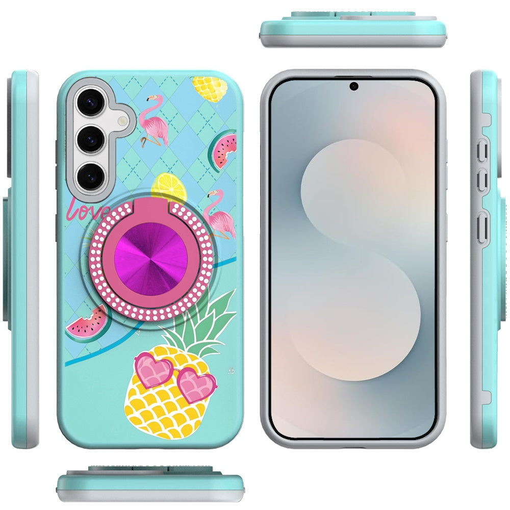 For Samsung Galaxy S26+ / S26 Plus Pattern Design Hybrid with Invisible Ring Stand & Magnetic Back, Shockproof Protective Grip Case Cover