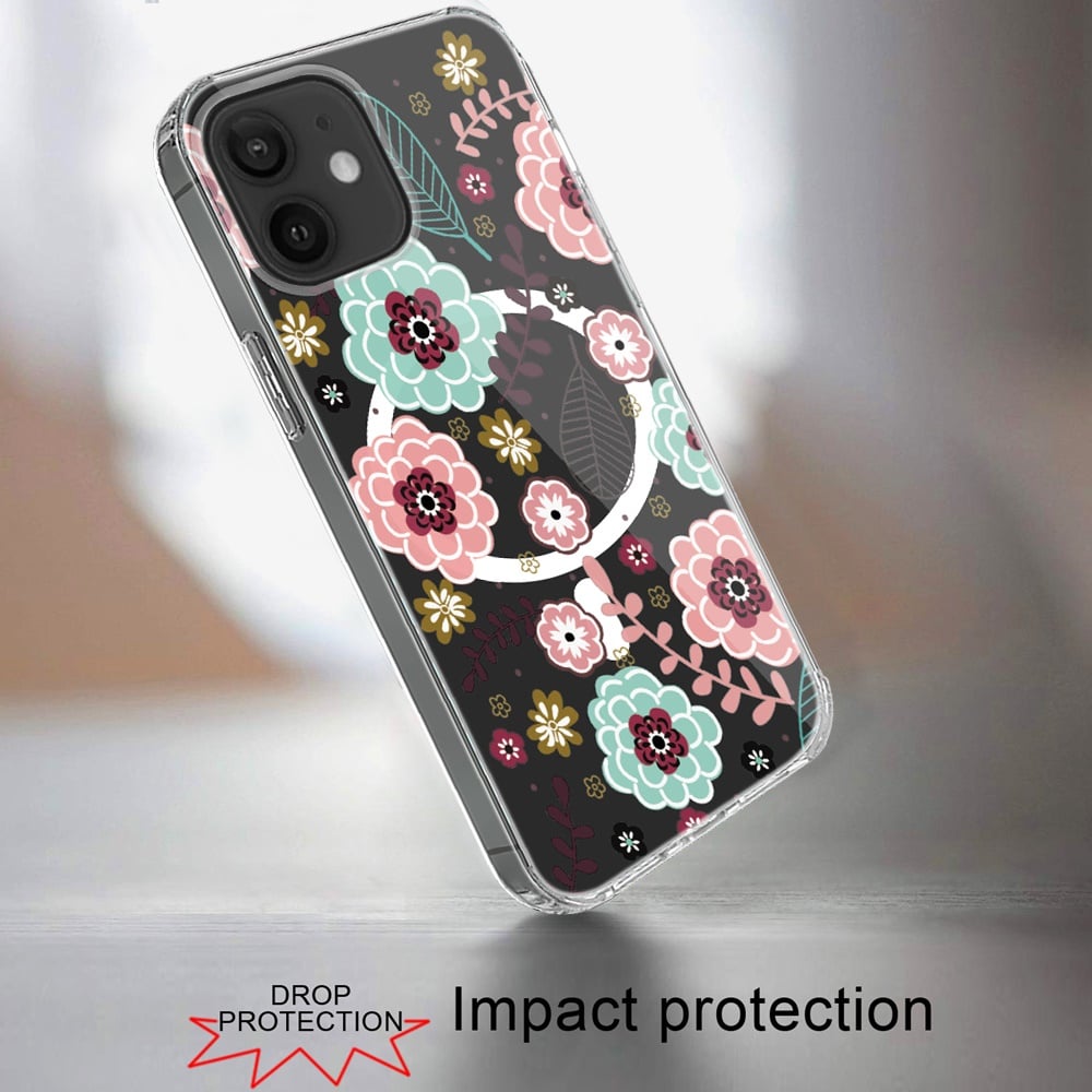 For iPhone 12 / iPhone 12 Pro (6.1") Hybrid Flower Design Stylish Fashion Case, MagSafe Compatible, Thick Shockproof Hard PC Case Cover Wildflower