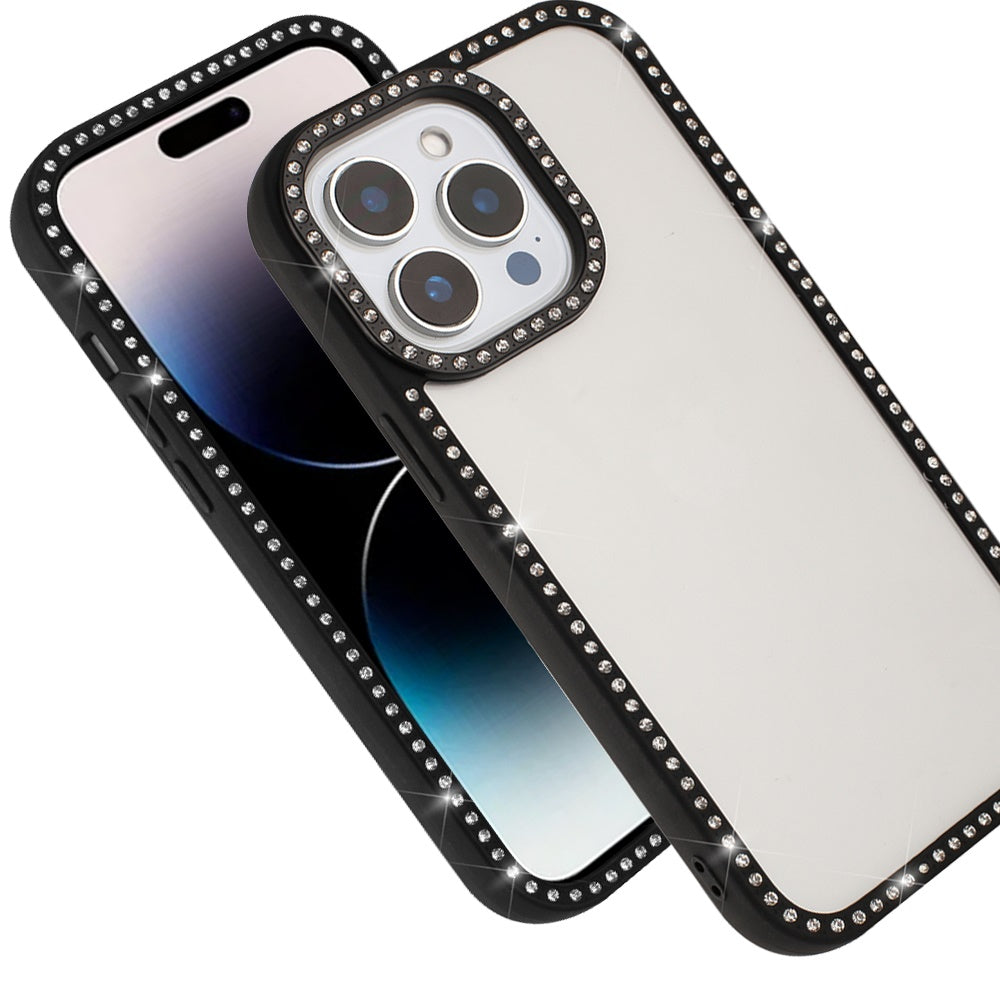 For Apple iPhone 15 Pro Max Diamond Full Rhinestone Clear Hybrid Protective, Sparkly Bling Transparent Shockproof Bumper All Around Case Cover