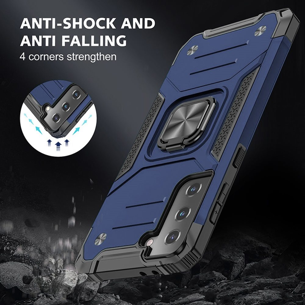 For Samsung Galaxy S21 Armor Hybrid Magnetic Stand with Ring Holder Kickstand Shockproof Heavy-Duty Durable Rugged TPU Dual Layer Case Cover Blue