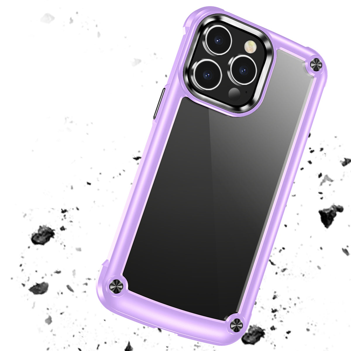 For Apple iPhone 16 Plus (6.7") Hybrid Transparent Rubber with Metal Buttons & Camera Edges Hard TPU Corner Bumper Case Cover