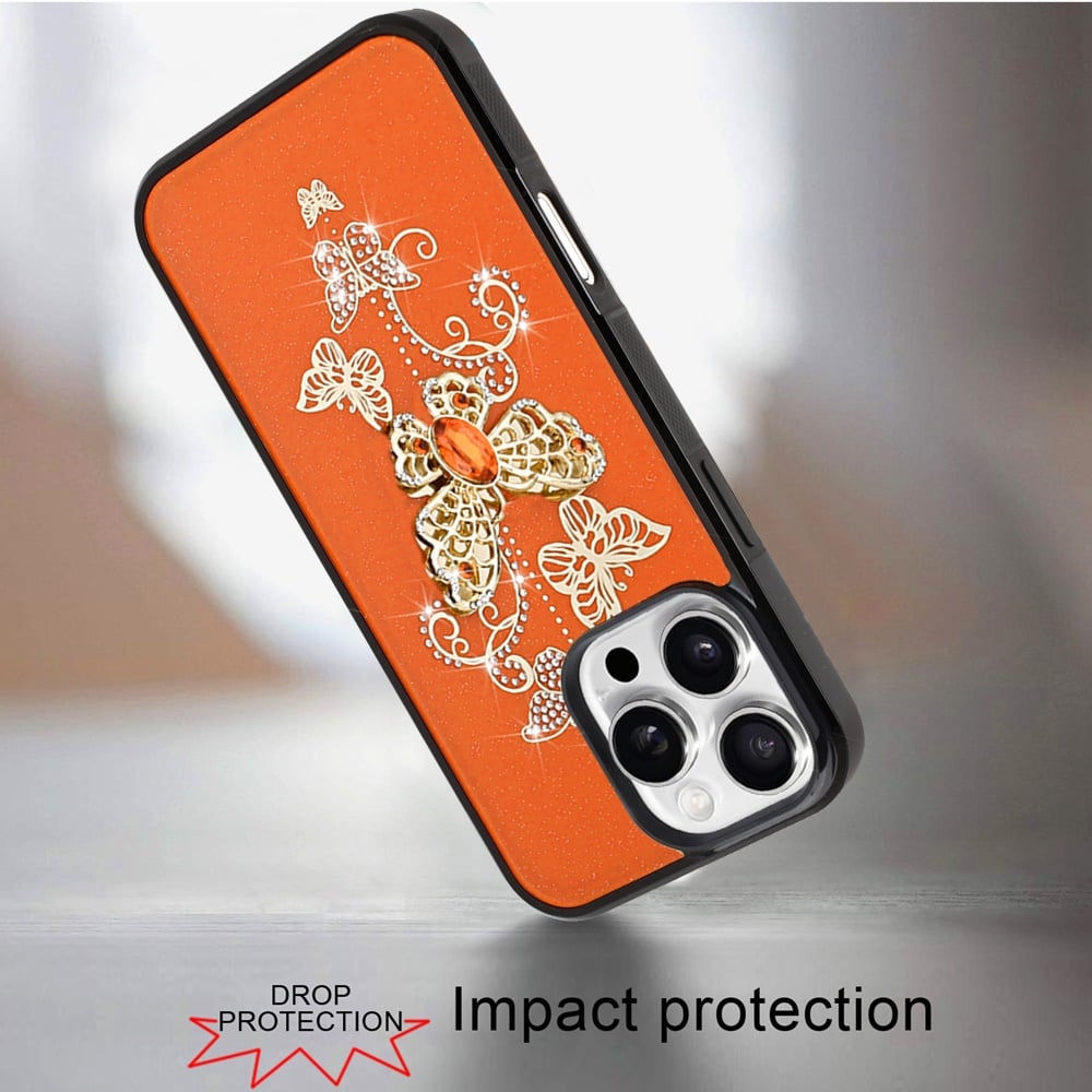For iPhone 16 Pro Max (6.9") Diamonds 3D Fashion Bling Sparkly Glitter Ornaments Engraving Hybrid with Ring Stand Case Cover