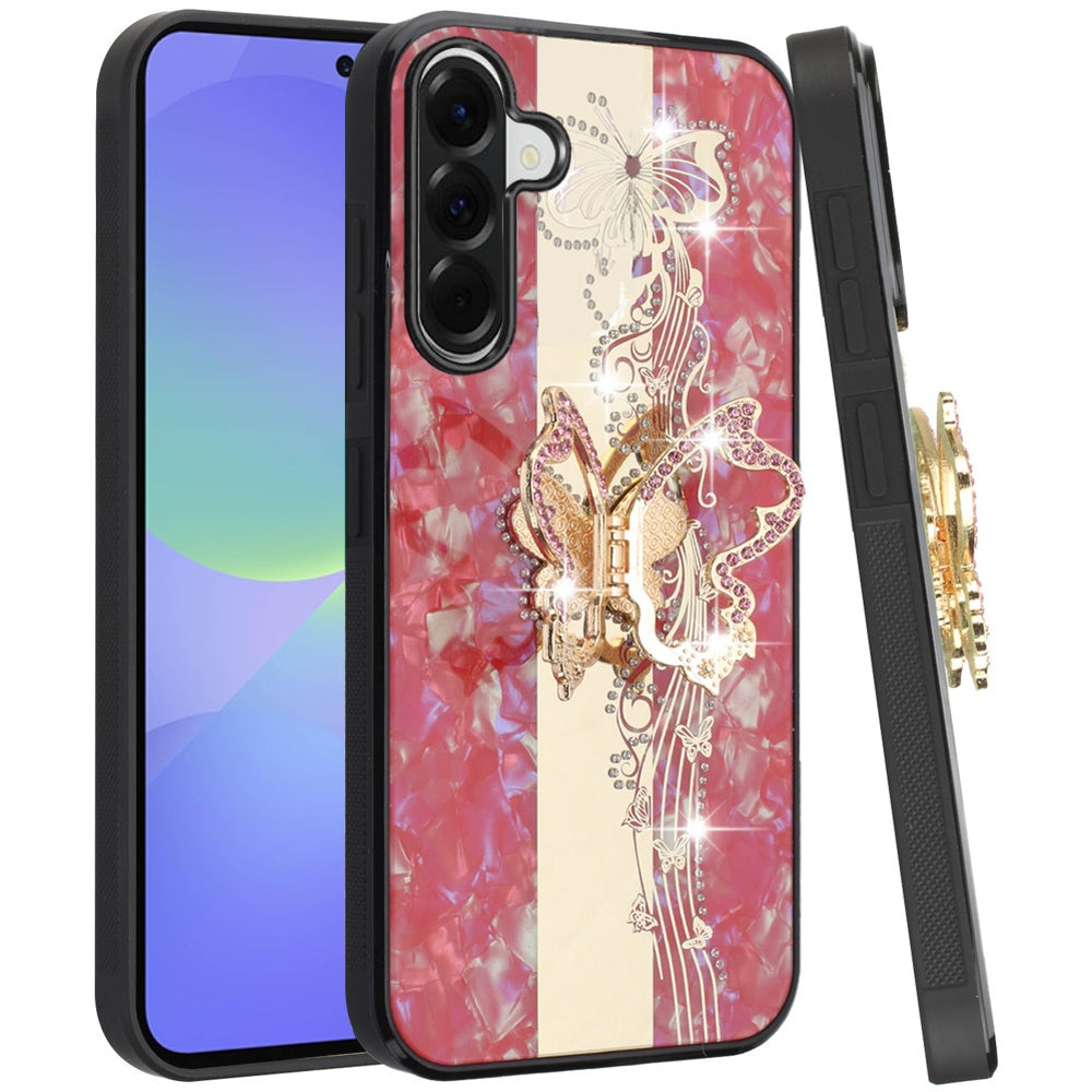 For Samsung Galaxy A37 Diamonds 3D Butterfly Bling Sparkly Glitter Ornaments Engraving Hybrid with Stand Fashion Case Cover