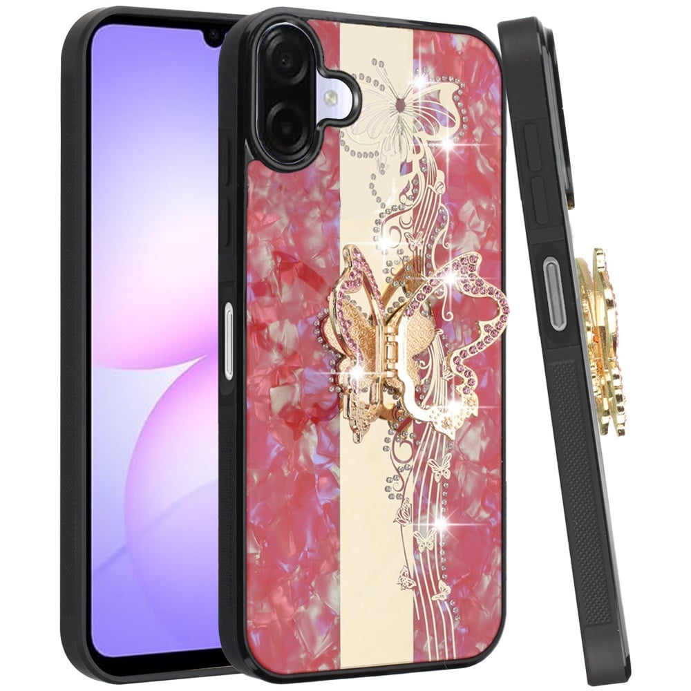 Phone Case Cover for Samsung Galaxy A07 4G Diamonds 3D Fashion Bling Sparkly Glitter Ornaments Engraving Hybrid with Ring Stand Cover