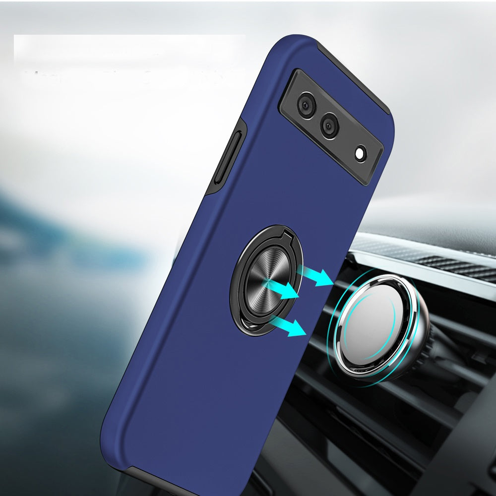 For Google Pixel 7A Hybrid 360 Degree Rotatable Metal Invisible Ring Stand Holder Slim Fit Magnetic Car Mount Shockproof Case Cover Black
