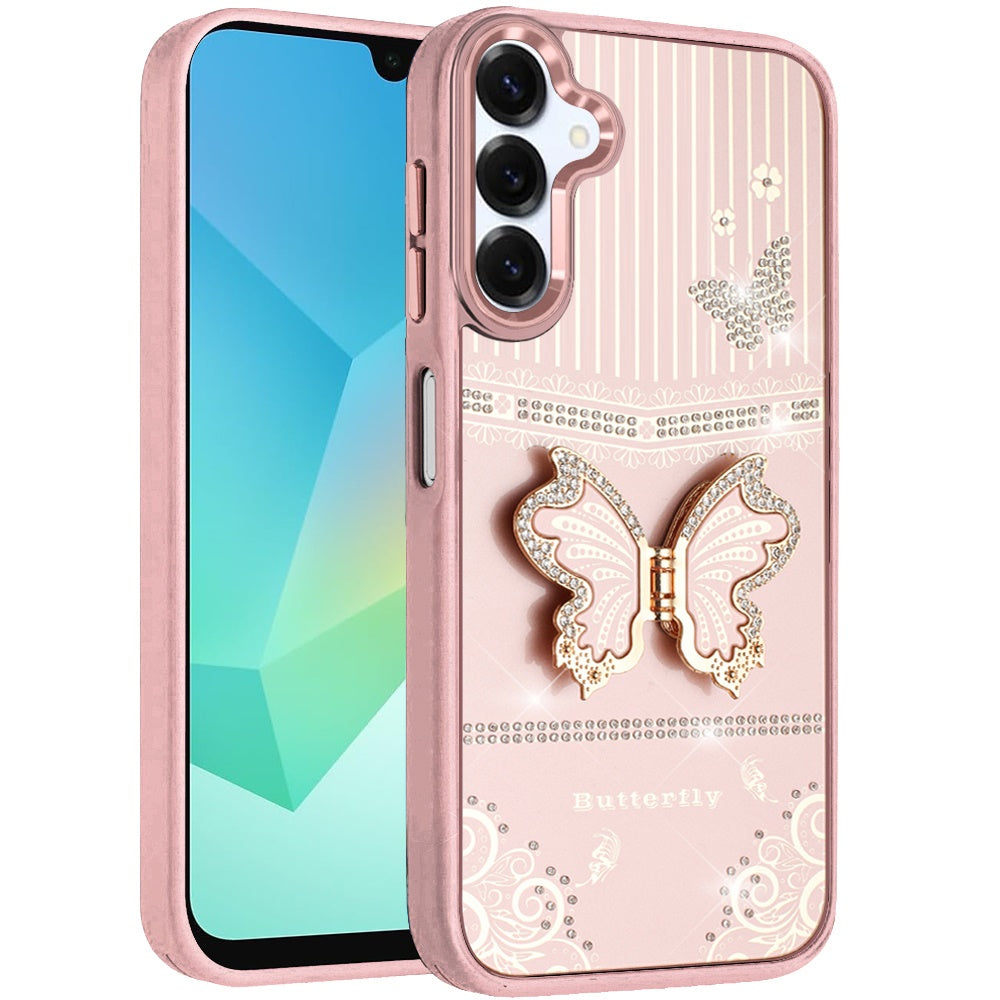 Glitter Bling Butterfly Stand Metallic Edge Hybrid Shockproof Grip Durable Camera Protection Stylish Design