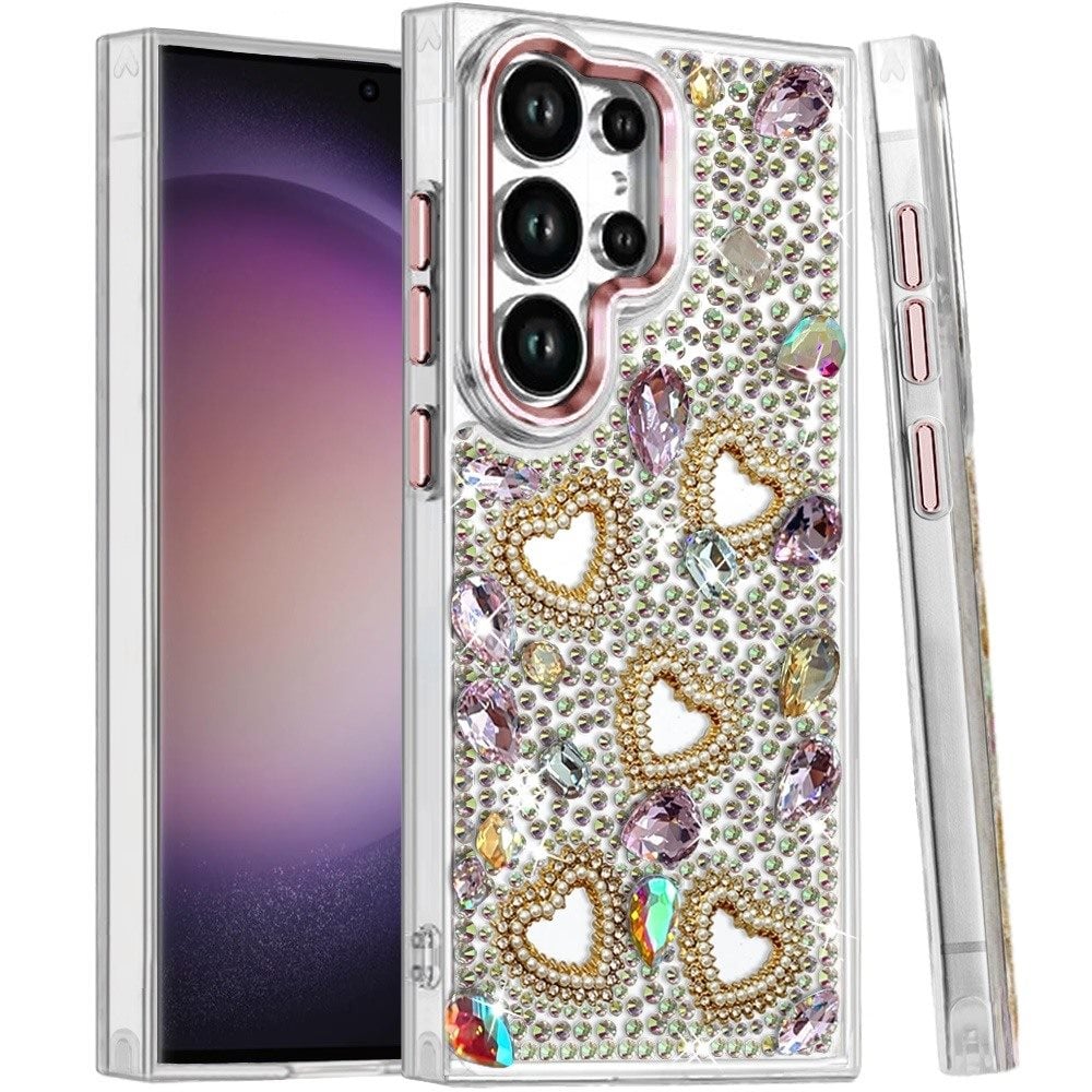 Luxury Crystal Heart Rhinestone Diamond Bling Shockproof Hybrid Glitter Protective Stylish Durable Grip