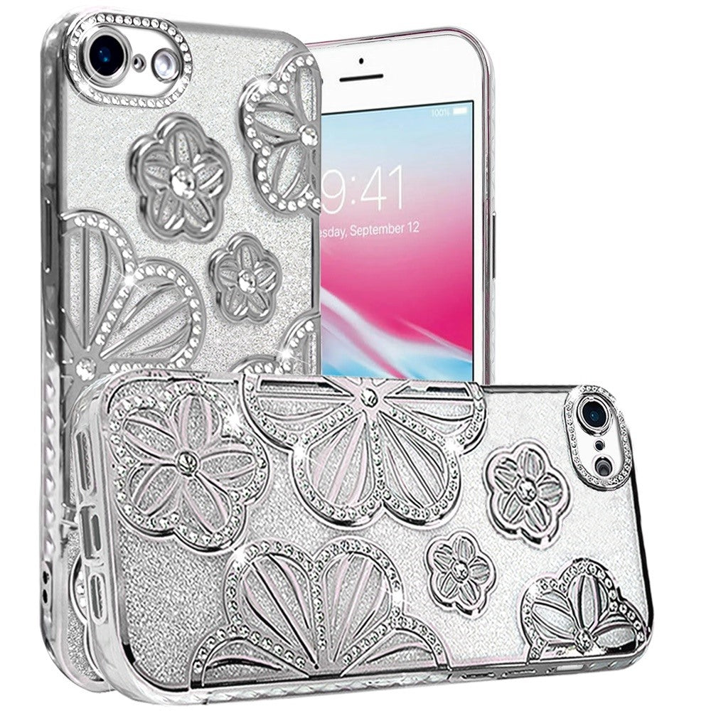 Phone Case for Apple iPhone SE 3 (2022) SE/8/7 Shimmer Glitter Floral Thick TPU Shockproof Durable Grip Camera Protection Anti-Scratch Stylish Design Cover