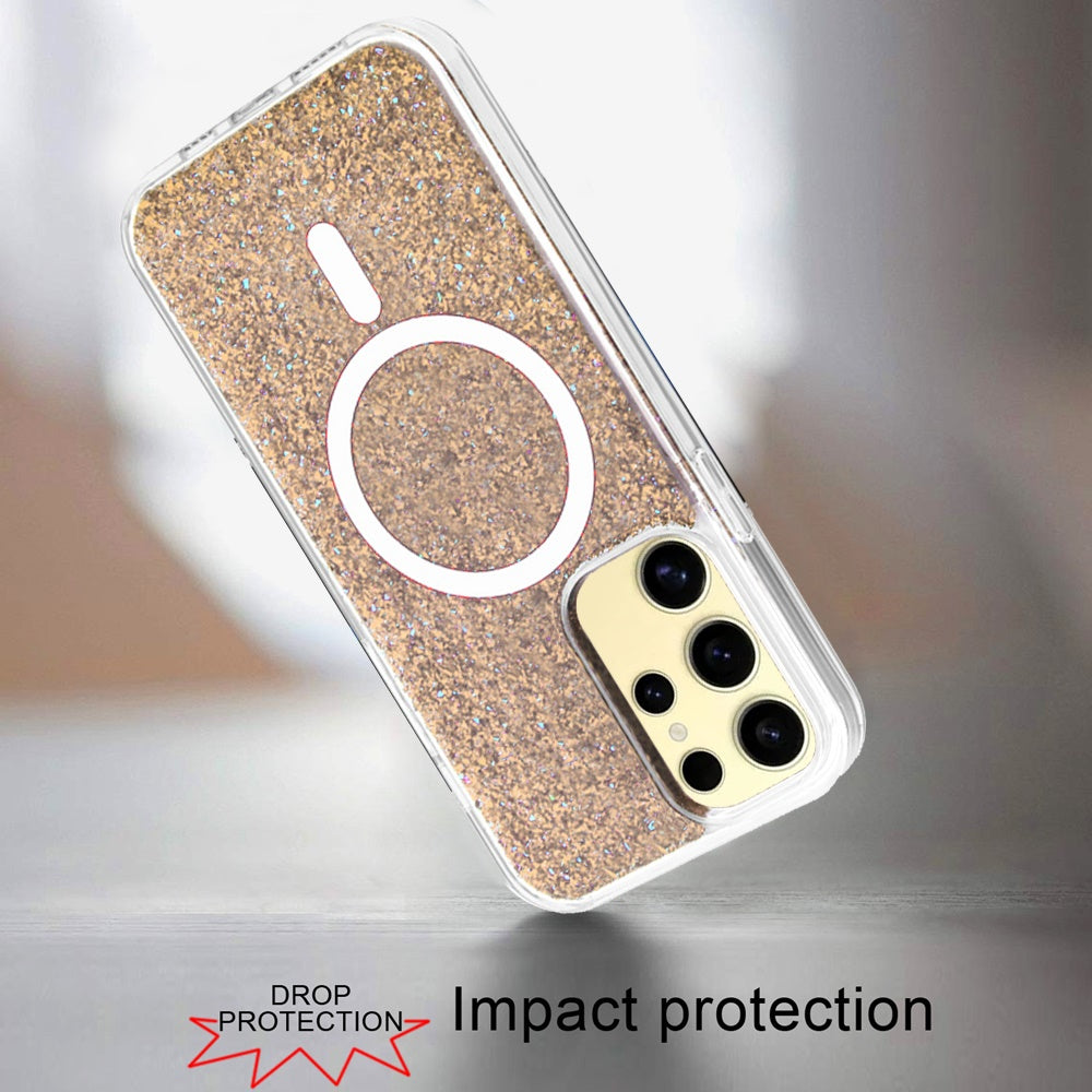 Hybrid Epoxy Glitter Shiny Flower Design Stylish Fashion Case, Magnetic MagSafe Compatible, Shockproof