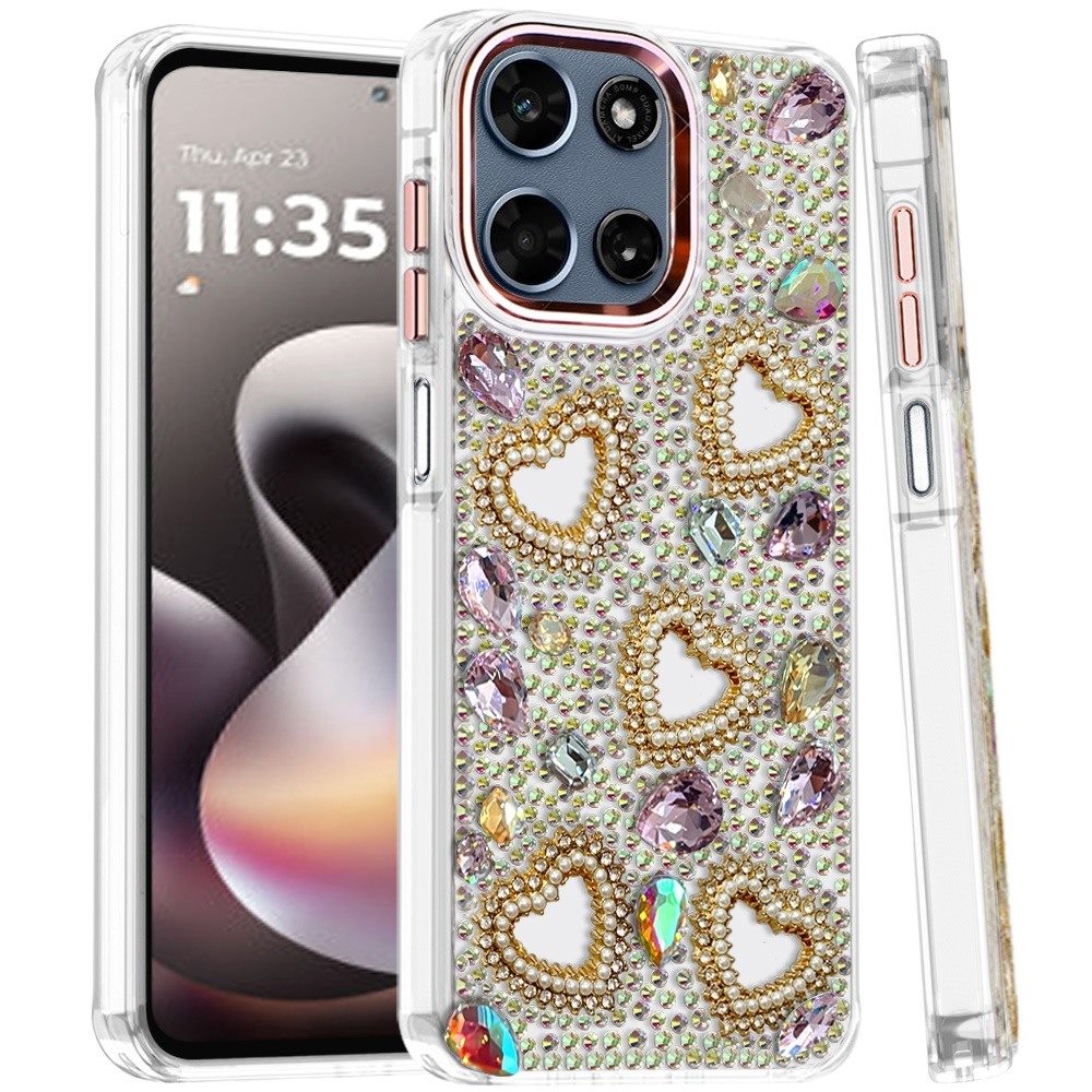 Phone Case for Motorola Moto G Stylus 5G 2026/2025 Luxury Crystal Heart Rhinestone Diamond Bling Shockproof Hybrid Glitter Protective Stylish Durable Grip Cover