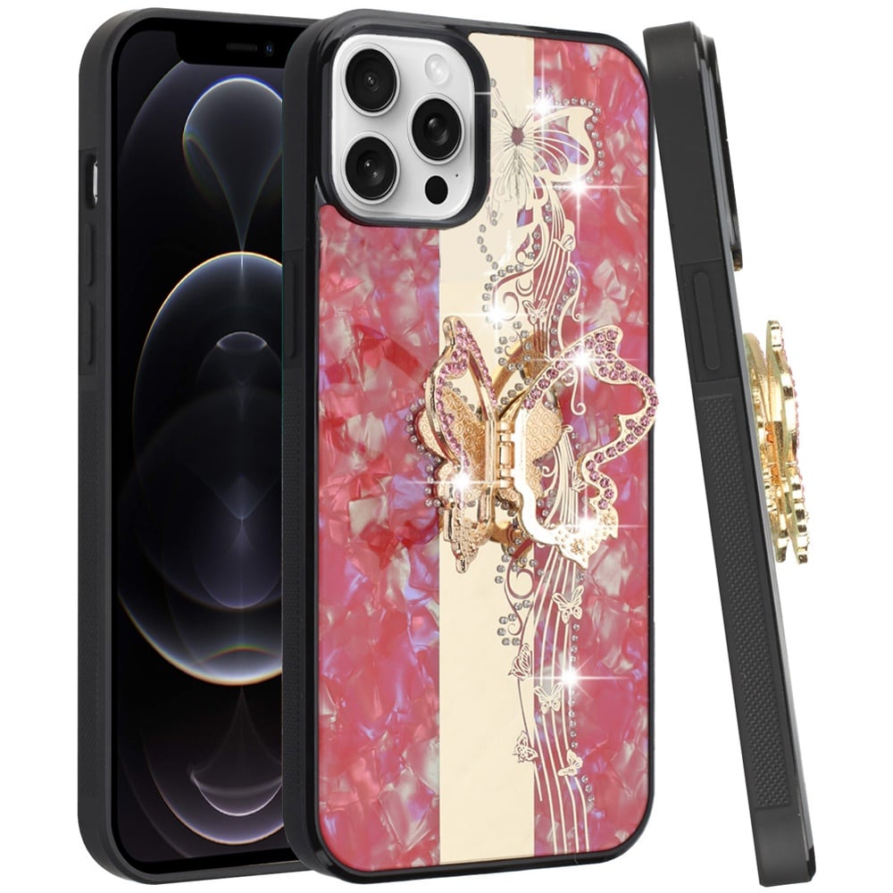 For Apple iPhone 11 Pro Max Diamonds 3D Fashion Bling Sparkly Glitter Ornaments Engraving Hybrid with Ring Stand Case Cover