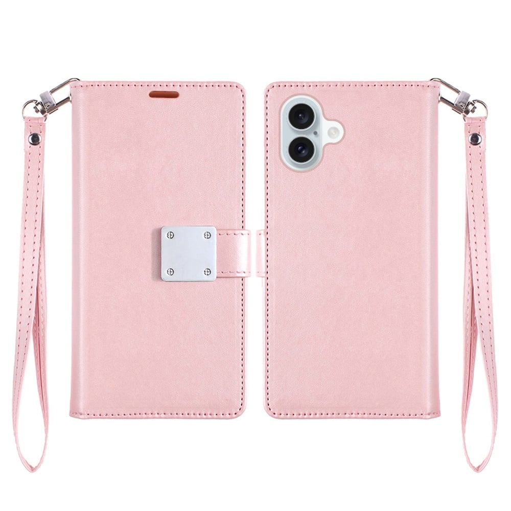 For Apple iPhone 17 (6.3") Wallet Case with ID/ Card Holder, Wristlet Strap, Magnetic TPU Protective Shockproof Folio Flip Case Cover