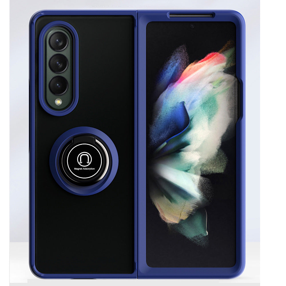 For Samsung Galaxy Z Fold 7 Semi Transparent Matte Hybrid Protective PC & TPU Shockproof with 360° Rotation Ring Stand Case Cover