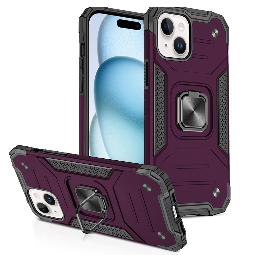 Phone Case for Apple iPhone 15 Plus Magnetic Car Mount Hybrid Ring Stand Shockproof Rugged Grip Armor Heavy Duty Protective TPU Durable Cover Purple