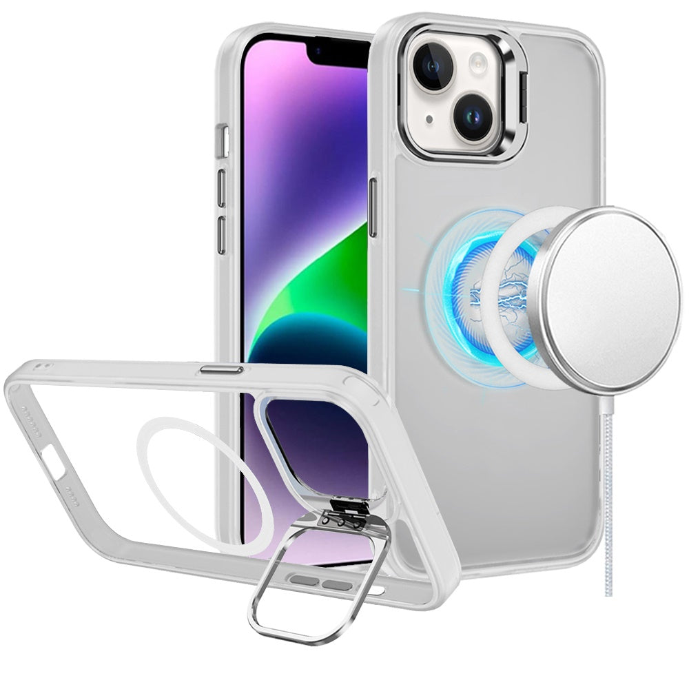 For Apple iPhone 14 /13 Heavy Duty Metallic Hybrid Tough TPU with Camera Ring Stand, MagSafe Compatible, Rugged Drop Protection Case Cover