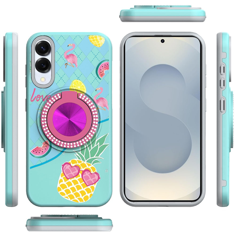 For Samsung Galaxy S25 EDGE Pattern Design Hybrid with Invisible Ring Stand & Magnetic Back, Shockproof Protective Grip Case Cover