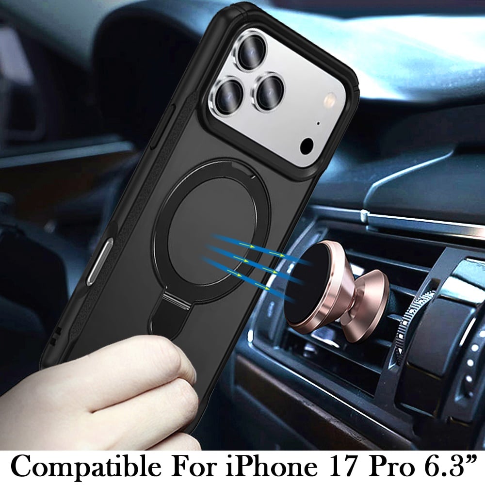 For Apple iPhone 17 Pro (6.3") Matte Finish Magnetic Ring Hybrid Protective Invisible Kickstand Magsafe Compatible Case Cover Cosmic Orange