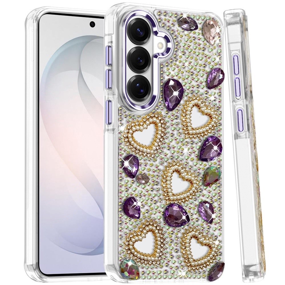Phone Case for Samsung Galaxy S26 Luxury Crystal Heart Rhinestone Diamond Bling Shockproof Hybrid Glitter Protective Stylish Durable Grip Cover