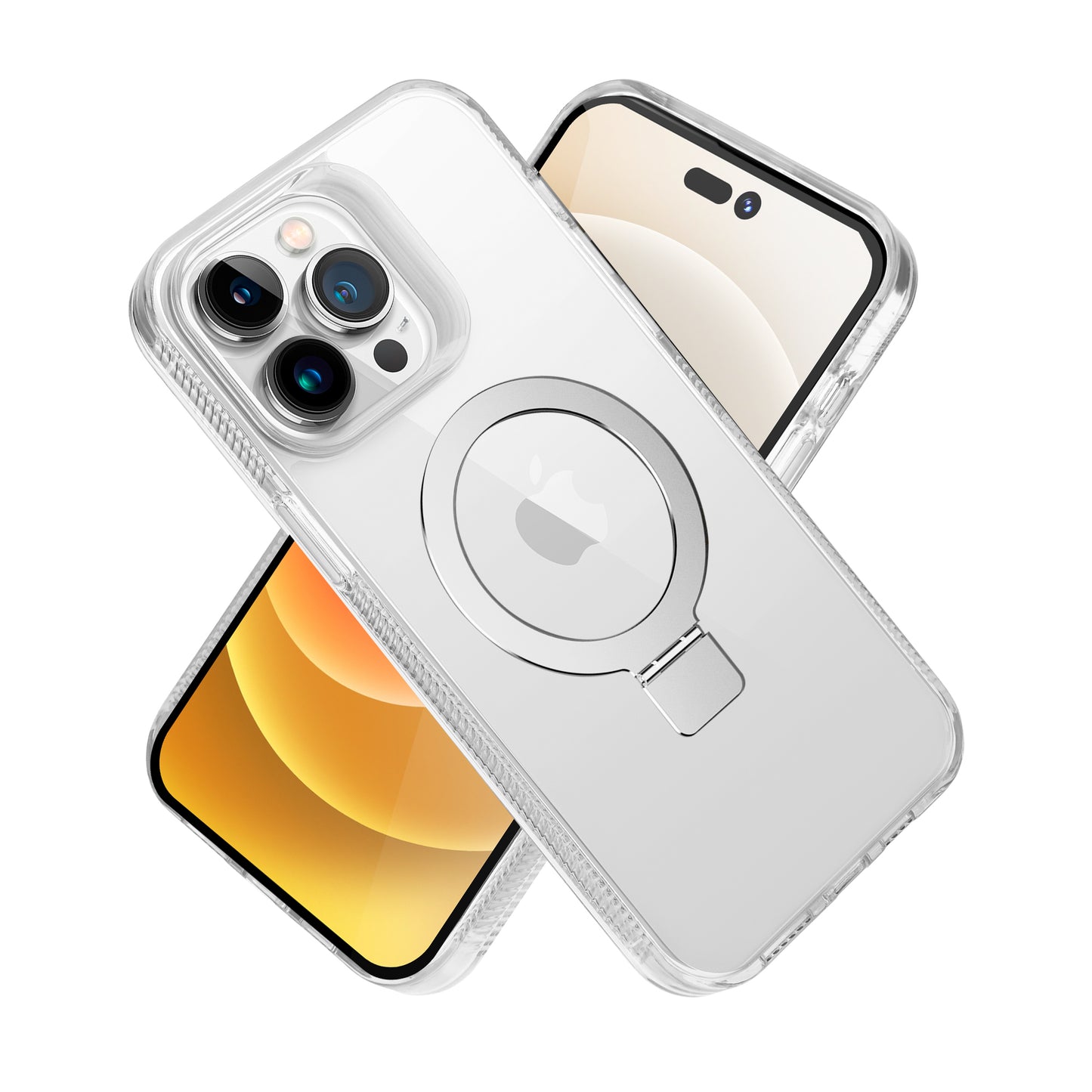 For Apple iPhone 16 Plus (6.7") Transparent HQ Magnetic Ring Circle Stand with MagSafe Compatible Hybrid Dotted Edged Case Cover Clear