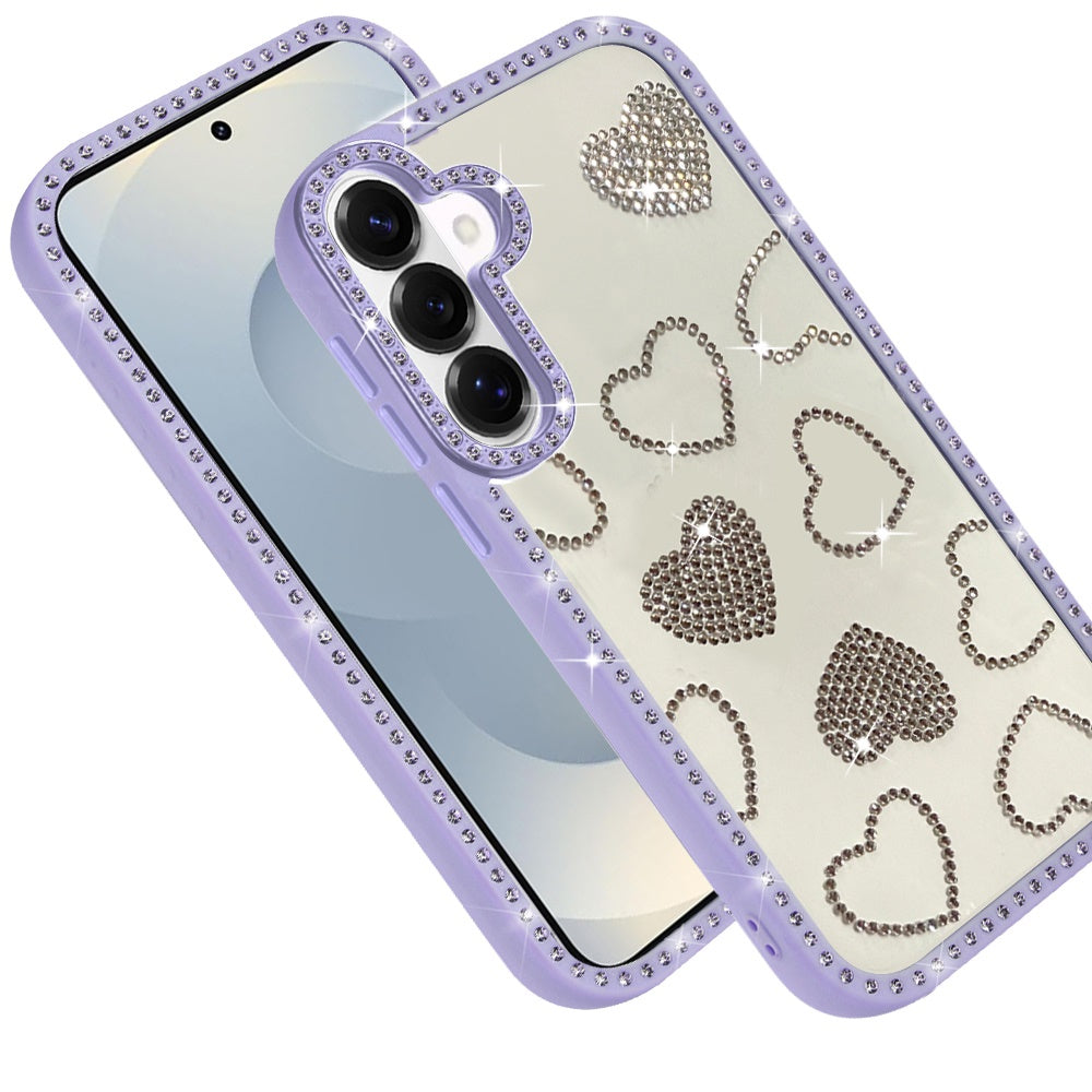 For Samsung Galaxy S26 Spread Love Glitter Shimmer Bling Diamond Edge Hybrid Drop Protection Shockproof Design Case Cover