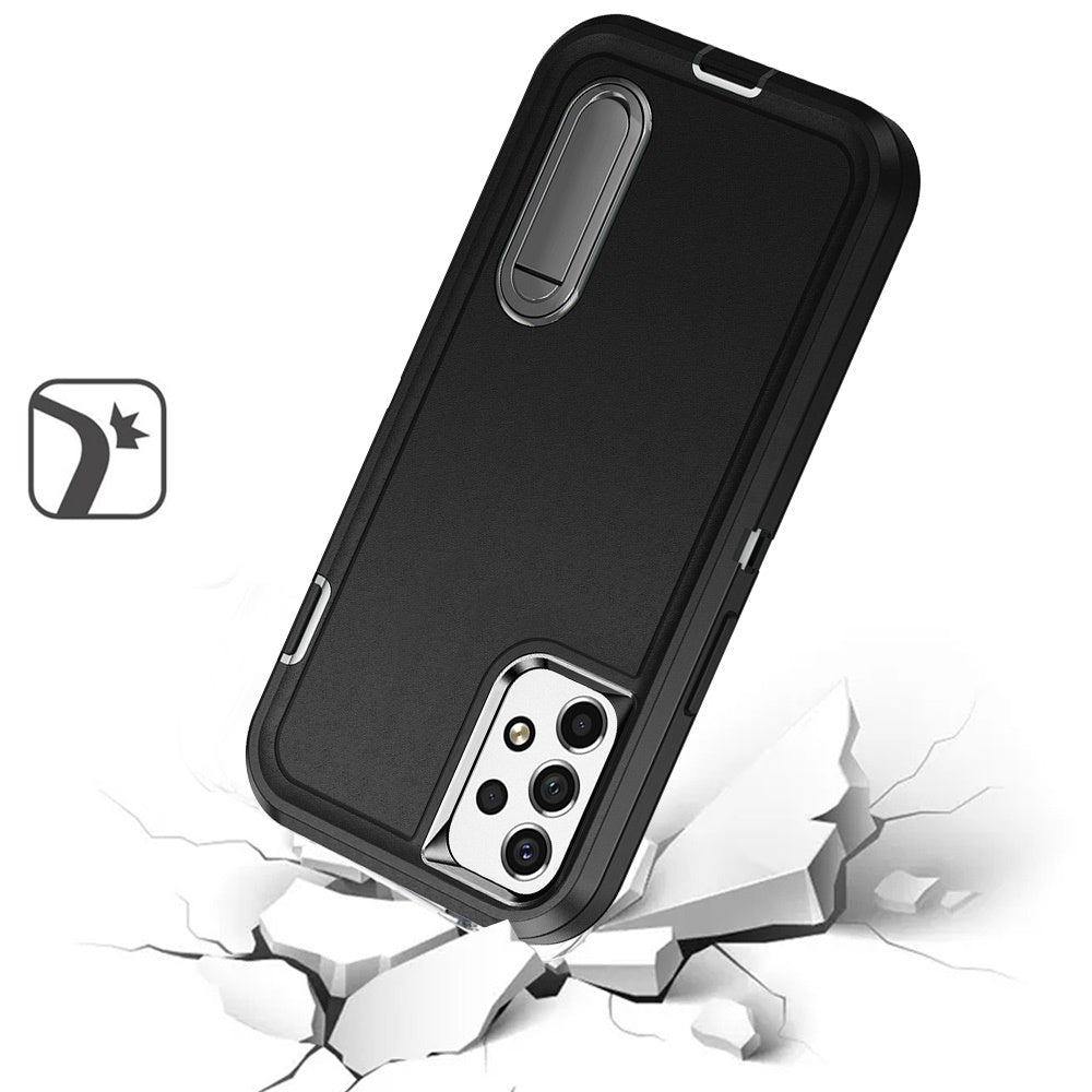 For Apple iPhone 16 Plus (6.7") Hybrid 3 Layers Hard 3in1 Shockproof with Kickstand Heavy Duty Hard TPU Rubber Anti-Drop Case Cover Black