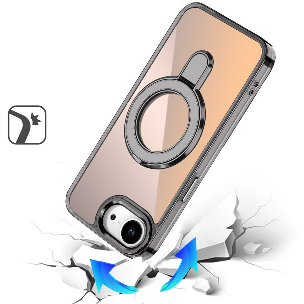 For Apple iPhone 17E /16E Chrome Hybrid with Rotating Magnetic Circle Ring Stand, Slim Shockproof Hybrid Case Cover Cosmic Orange