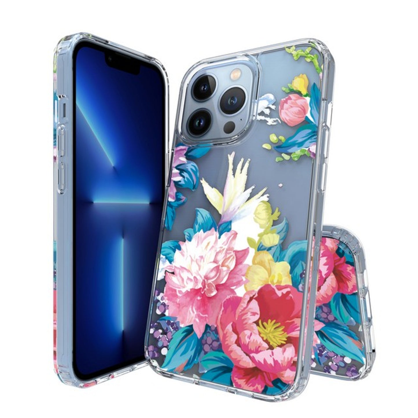 For Apple iPhone 15 Pro (6.1") Floral Patterns Design Clear TPU Silicone Shock Absorption Bumper Hard Back Phone Case Cover