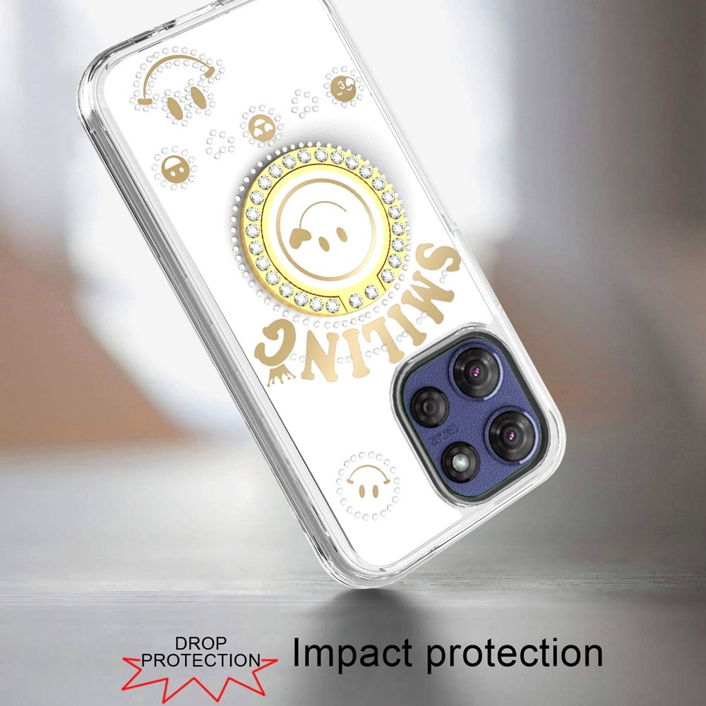 For Motorola Moto G Stylus 5G 2026 /2025 Smiling Glitter Bling Ornament Hybrid Shockproof Stylish Sparkle Design Secure Grip Durable Protection Case Cover