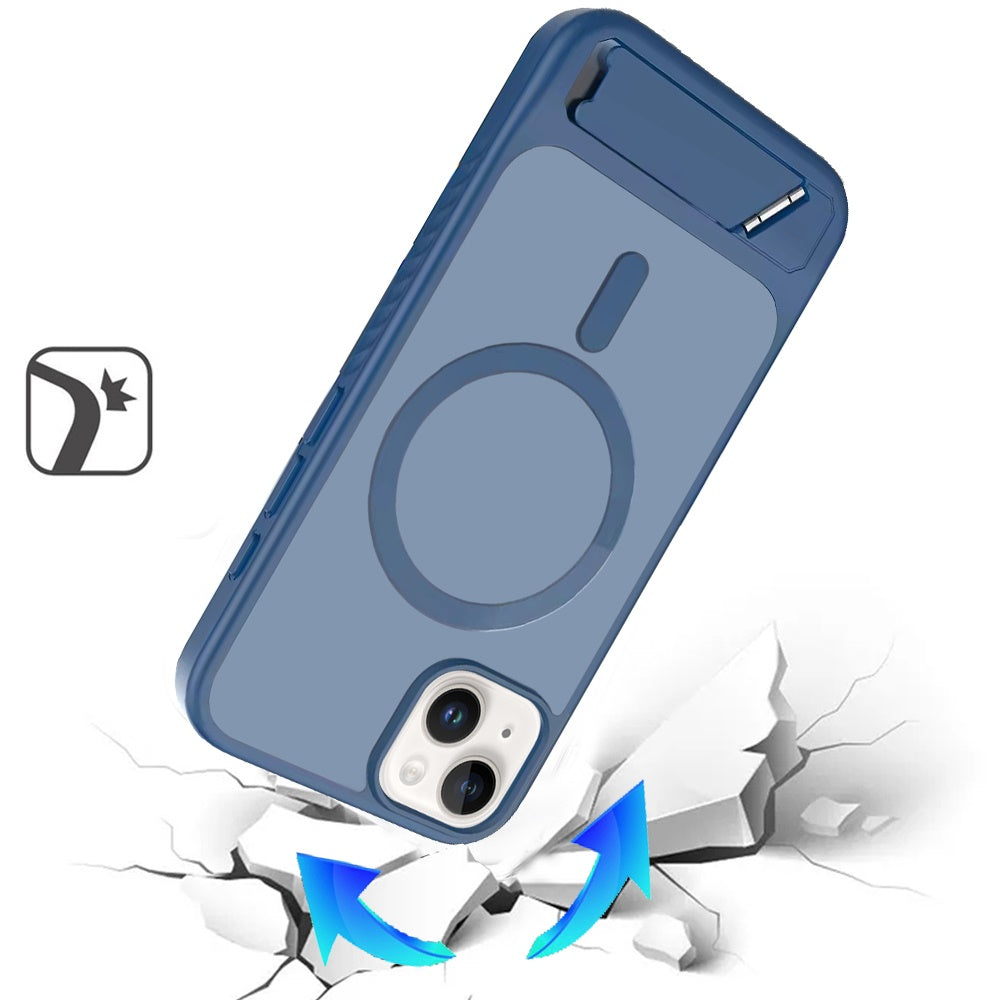 Phone Case for iPhone 14/13 (6.1") Matte Magnetic Metal Kickstand Shockproof Grip Anti Slip Durable Protective Heavy Duty Hybrid Cover