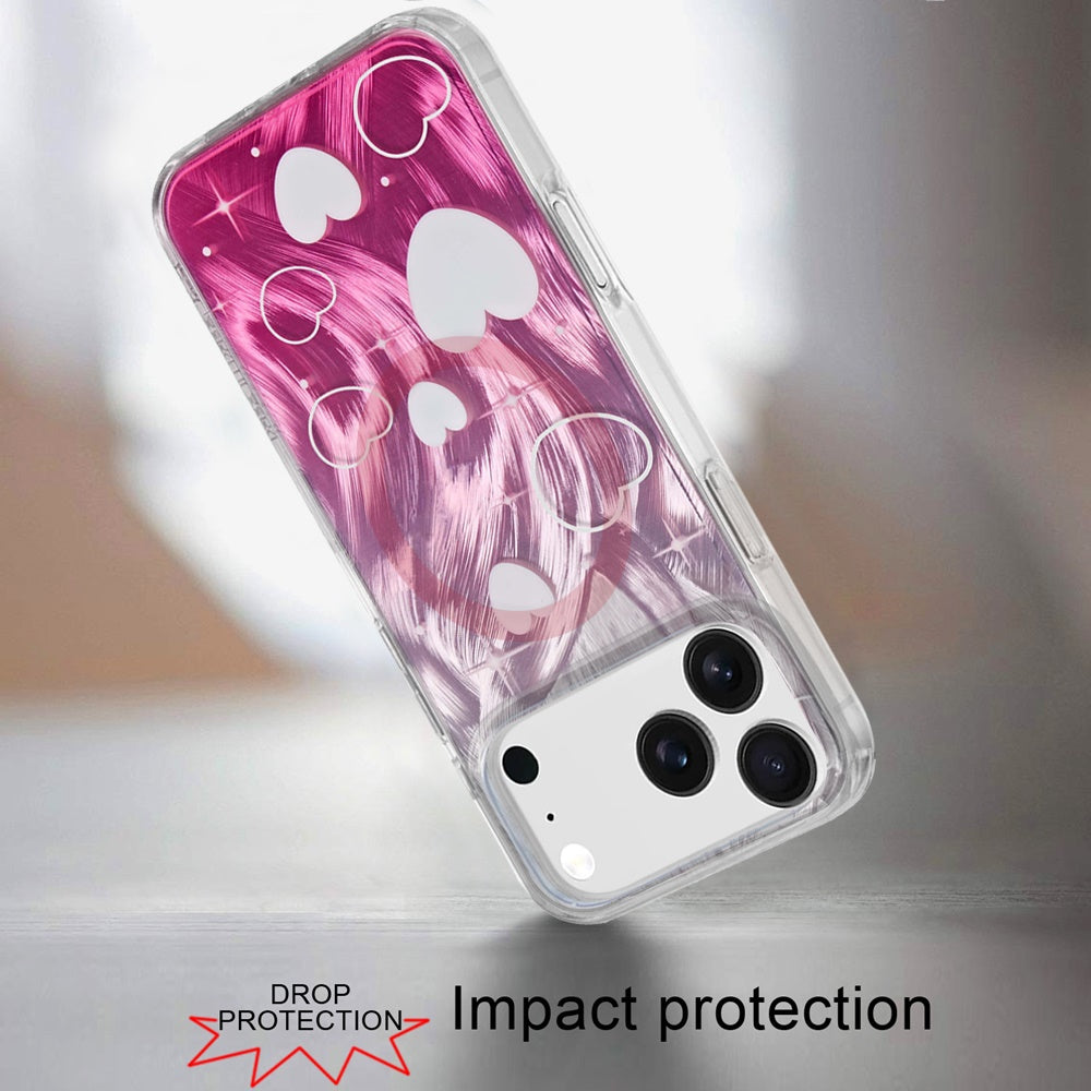 For Apple iPhone 17 AIR Stylish Pattern Fashion IMD Printed Design TPU Double Layer Slim Shockproof with Magnetic Back Case Cover Gradient Pink Heart